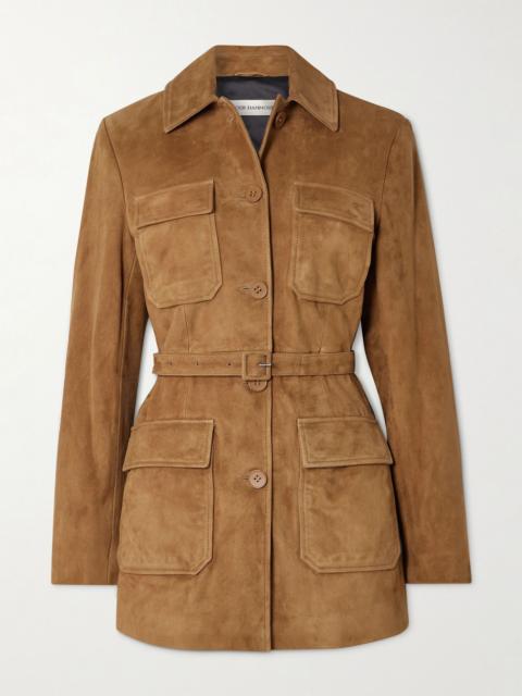 NOUR HAMMOUR Romana belted paneled suede jacket Tan