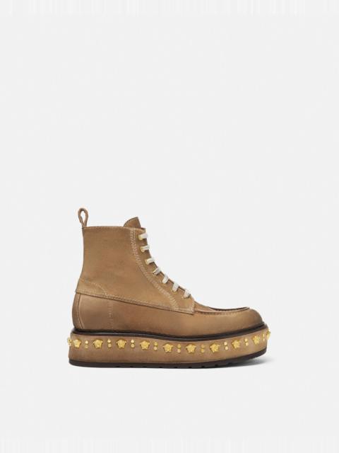 VERSACE Studded Stack Suede Lace-Up Boots