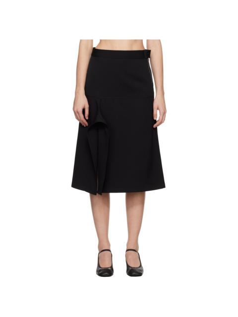 Black Asymmetrical Wrapover Midi Skirt