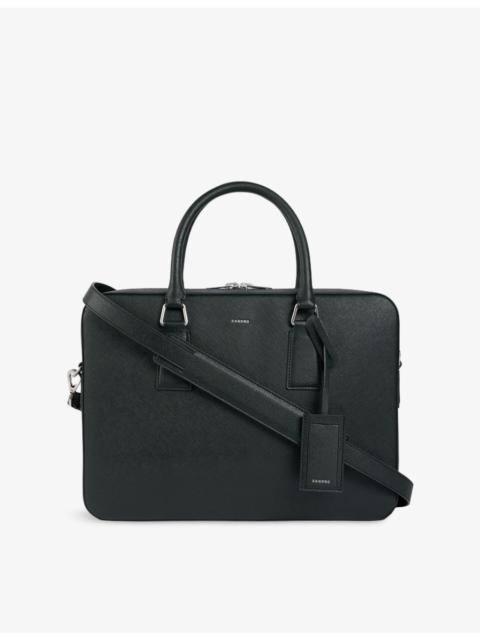 Sandro Large logo-embossed faux-leather briefcase
