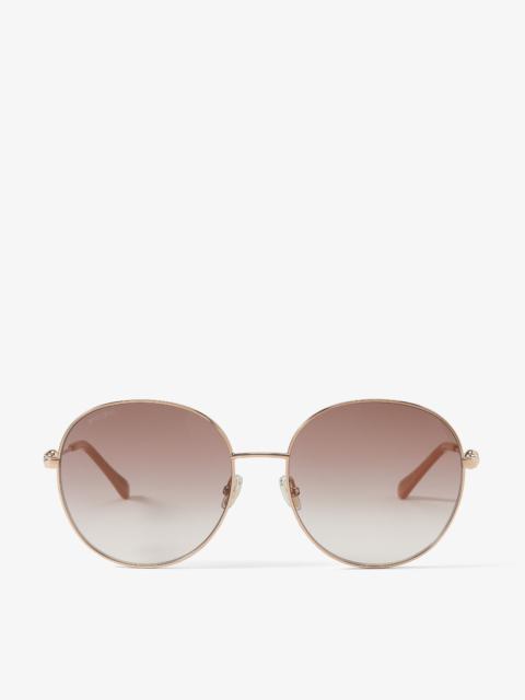 JIMMY CHOO Birdie
Copper Gold Round-Frame Sunglasses with Pearls