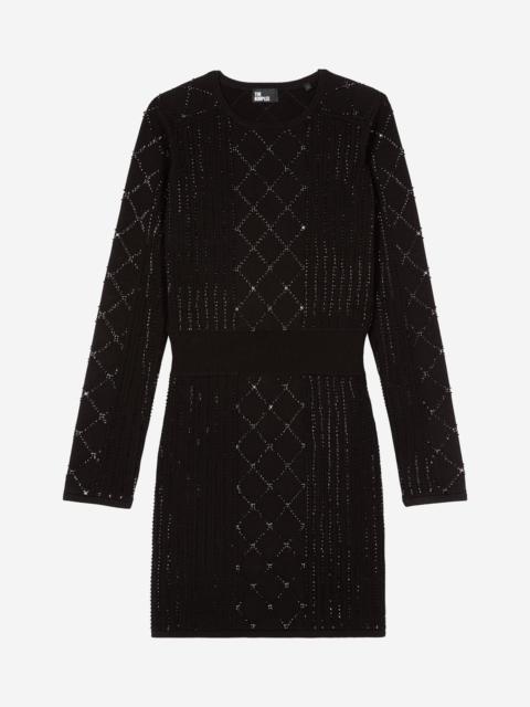 The Kooples SHORT KNITTED DRESS WITH RHINESTONES AND PEARLS, BLACK
