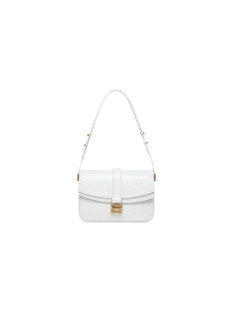 Balenciaga Women's Crush Small Chain Bag Crocodile Embossed - Optic White