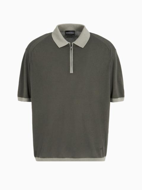 EMPORIO ARMANI ASV Lyocell blend and virgin wool zip-up polo-shirt collar jumper