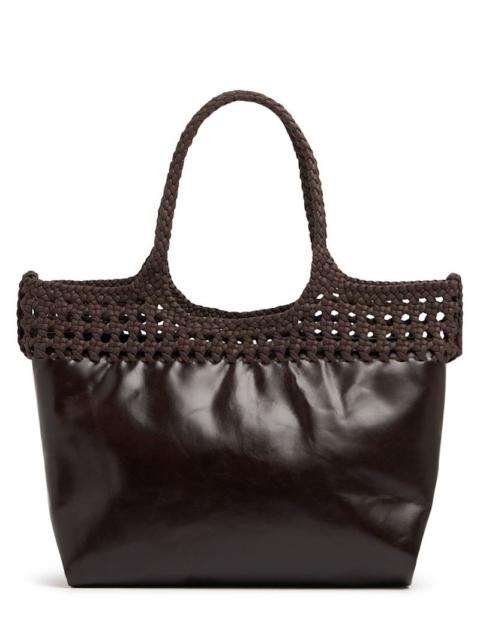 HEREU Elma leather & cotton top handle bag