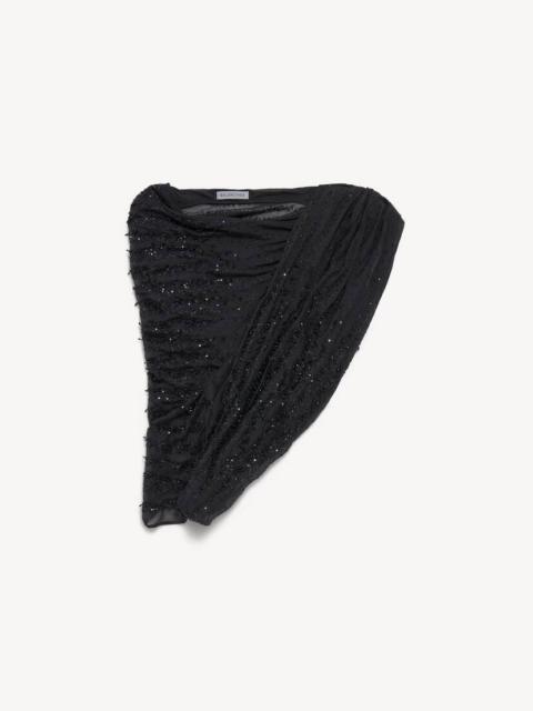 BALENCIAGA Women's Embroidered One Shoulder Draped Top in Black