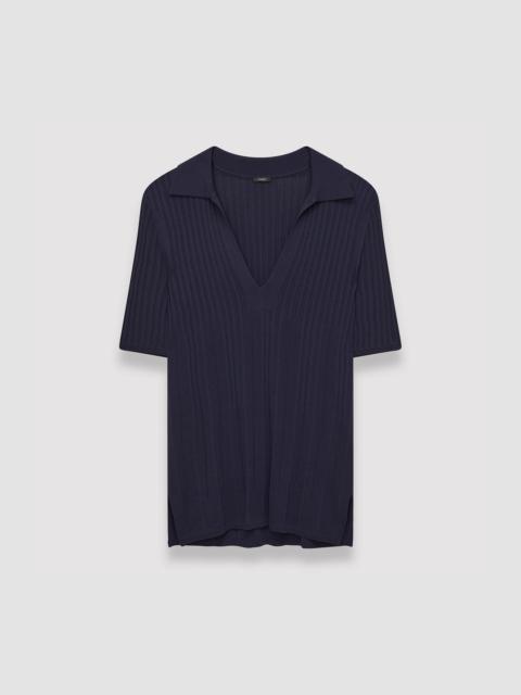 JOSEPH Viscose Ribbed Knitted Polo Top