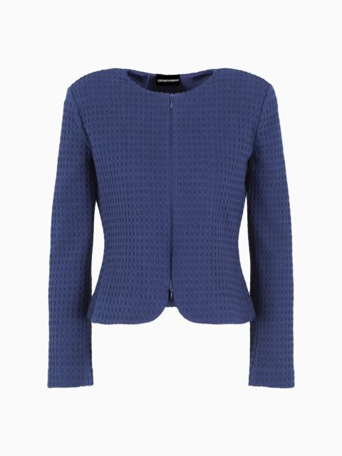 EMPORIO ARMANI Waffle-effect knit jacket with zip and peplum