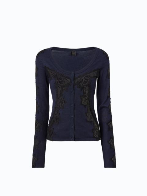 PINKO WOOL CARDIGAN WITH LACE INSERTS