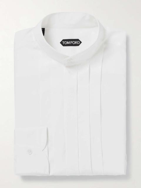 Mandarin-Collar Bib-Front Lyocell and Silk-Blend Satin Tuxedo Shirt