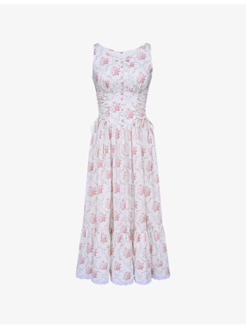 House of CB Sienna Floral-Print Side-Tie Stretch-Cotton Midi Dress