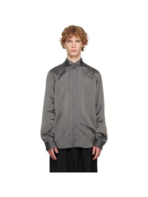Dries Van Noten Gray & Burgundy Pinstripe Shirt