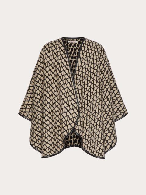 Valentino WOOL, CASHMERE AND LEATHER TOILE ICONOGRAPHE PONCHO