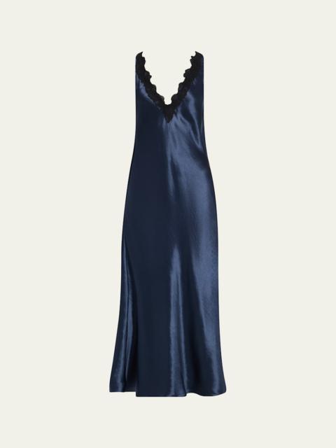 MARIA McMANUS Lace-Trim V-Neck Satin Midi Slip Dress