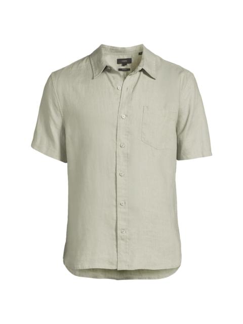 Vince Men's Linen Short-Sleeve Button-Front Shirt - Matcha