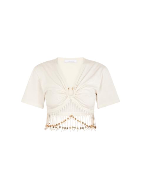 rabanne Beaded Cotton T-Shirt ivory