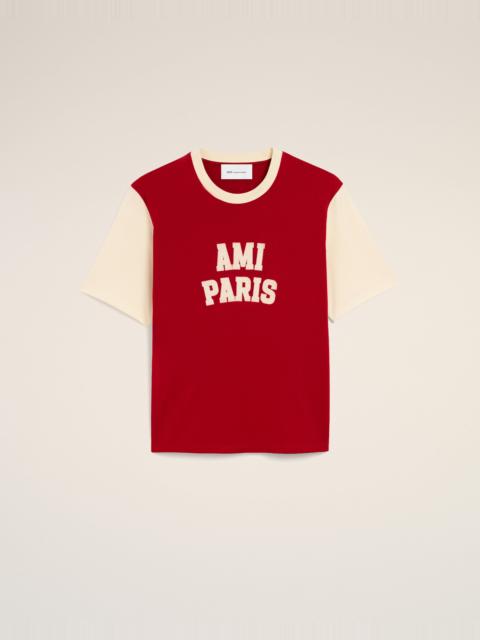 AMI Paris RED COTTON T-SHIRT WITH AMI PARIS EMBROIDERY