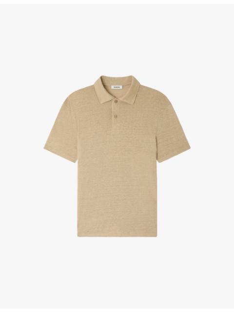 Sandro Beach marled regular-fit linen polo shirt