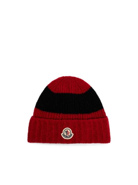 Moncler logo-patch striped beanie hat