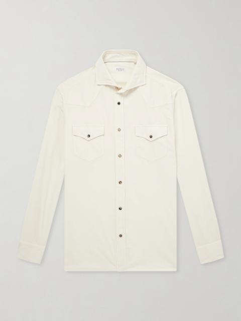 Brunello Cucinelli Cutaway-Collar Cotton-Corduroy Western Shirt