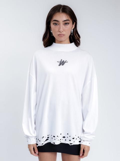 We11done White High Neck WD Stamp Logo Long Sleeves