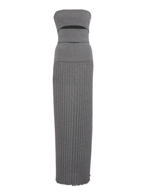 Slashed Knit Sunray Strapless Dress grey