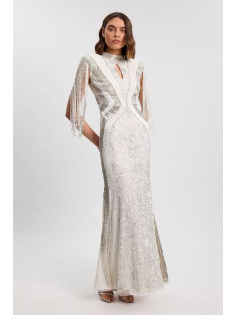 KAREN MILLEN Premium Embellished Tassel Sleeve Woven Maxi Dress