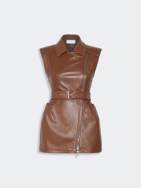 Sportmax FAVELLA Sleeveless nappa leather jacket - BROWN