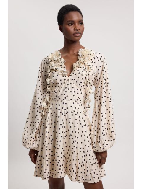 KAREN MILLEN Applique Spot Printed Woven Cold Shoulder Woven Mini Dress