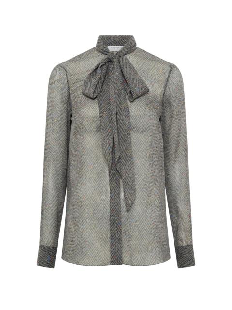 GABRIELA HEARST Shildon Top in Charcoal Multi Printed Silk Georgette