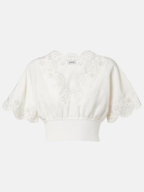 SIMKHAI Broderie anglaise linen-blend crop top
