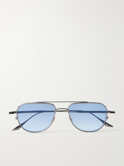 JACQUES MARIE MAGE Cendrars Double-Bridge Aviator-Style Silver-Tone Titanium Sunglasses Blue