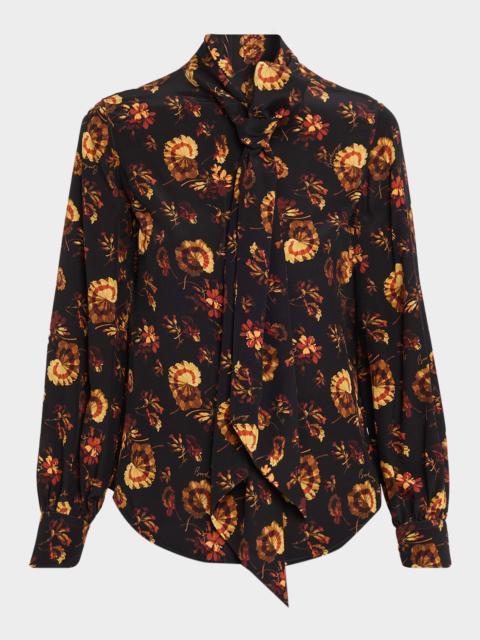 Burberry Lina Floral Silk Neck-Scarf Button-Down Shirt