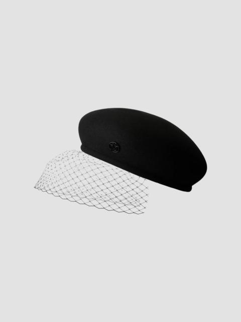 MAISON MICHEL Women's Timeless Felt New Bonnie Veil Wool Beret - Black