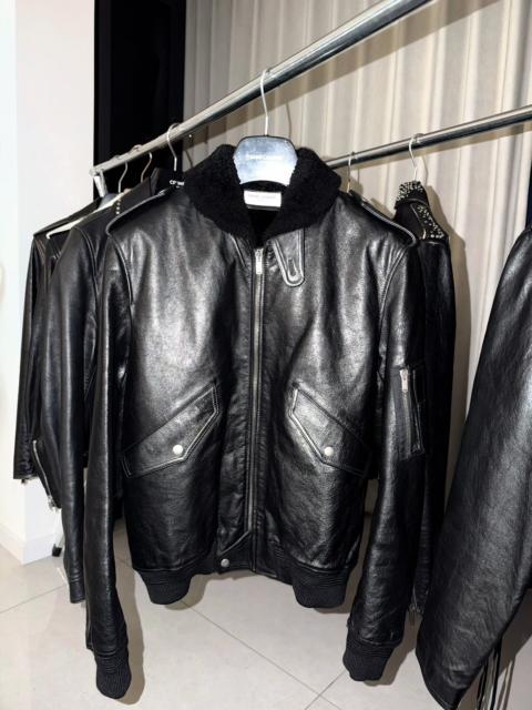 SAINT LAURENT Saint Laurent Paris FW19 Detachable Shearling Collar Oil Cowhide Leather Flight Jacket