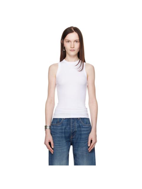 White Ribbed High Neck Tank Top