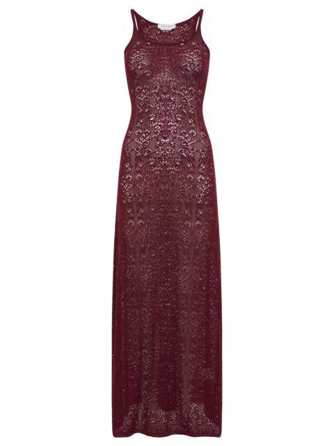 GABRIELA HEARST Meridian Lace Knit Maxi Dress in Bordeaux Merino Wool with Lining