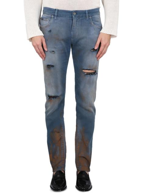 Dolce & Gabbana DOLCE & GABBANA SKINNY FIT COTTON DENIM JEANS with LOGO PLAQUE