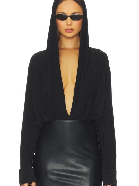 NORMA KAMALI Hooded Super Oversized Boyfriend Shirt Bodysuit