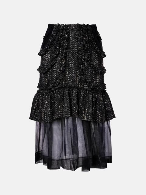 Simone Rocha Tulle-trimmed high-rise tweed midi skirt