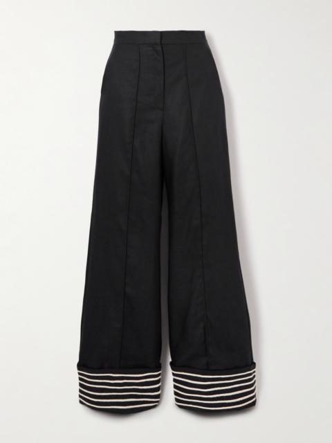 ANDRES OTALORA Tu Sutileza Embroidered Linen Wide-leg Pants
