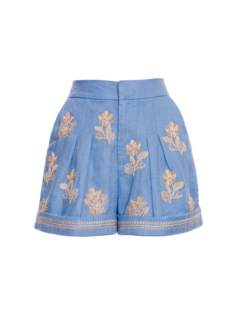 Agua by Agua Bendita Romy Embroidered Linen Shorts light blue