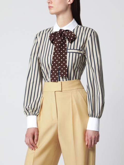 Valentino Striped cotton shirt with scarf in beige and blue