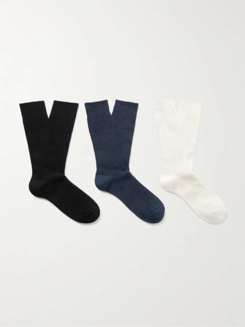 ANONYMOUSISM Three-Pack Ribbed-Knit Socks