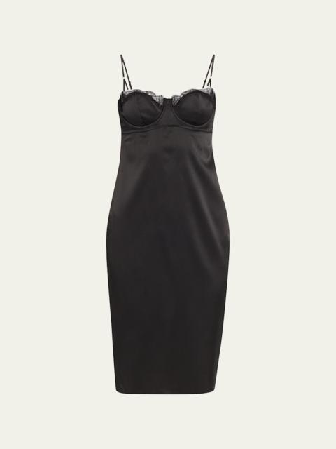 KIKI DE MONTPARNASSE Lace-Trim Sweetheart Silk Cocktail Dress