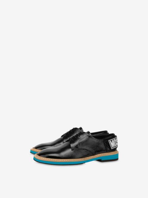 Moschino RUBBER LOGO SHINY CALFSKIN LACE-UP SHOES