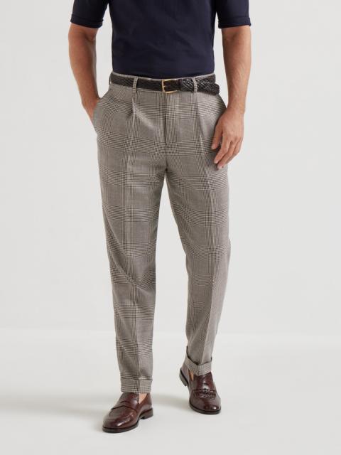 Brunello Cucinelli Virgin wool, silk and linen Prince of Wales trousers with pleat