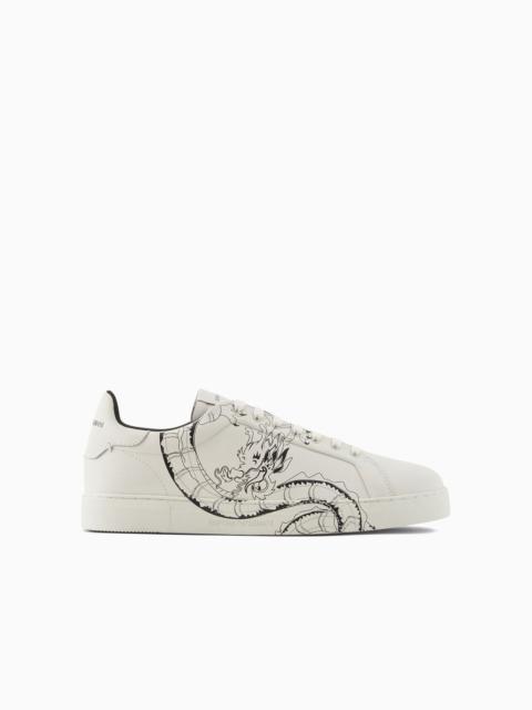 EMPORIO ARMANI dragon-print leather sneakers