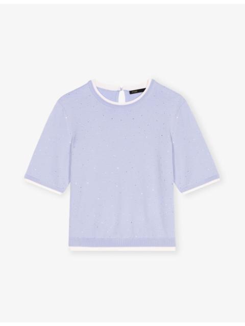 maje Rhinestone-Embellished Short-Sleeved Stretch Wool-Blend Jumper