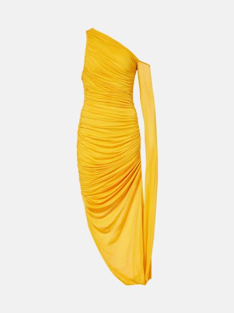 MUGLER Draped one-shoulder jersey maxi dress